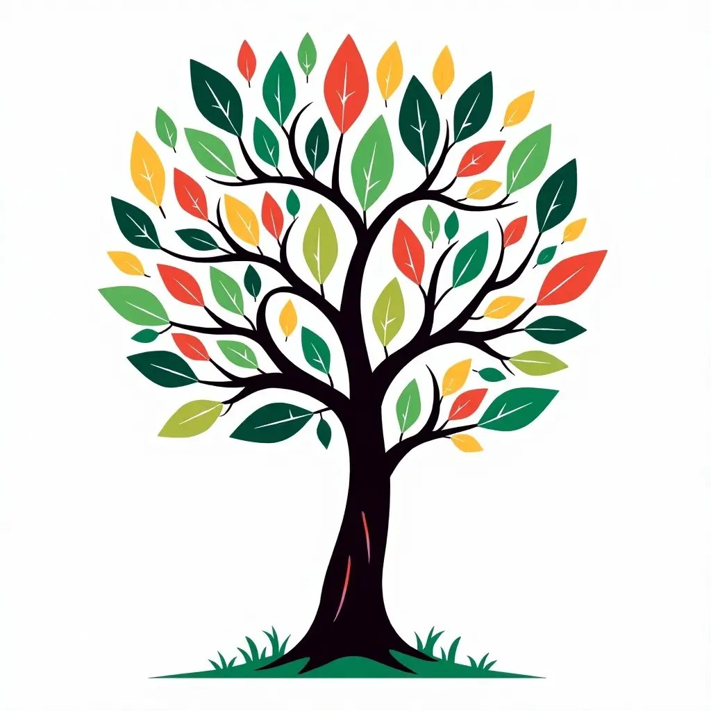 Illustration of a tree with branches labeled to represent diverse interests and skills.