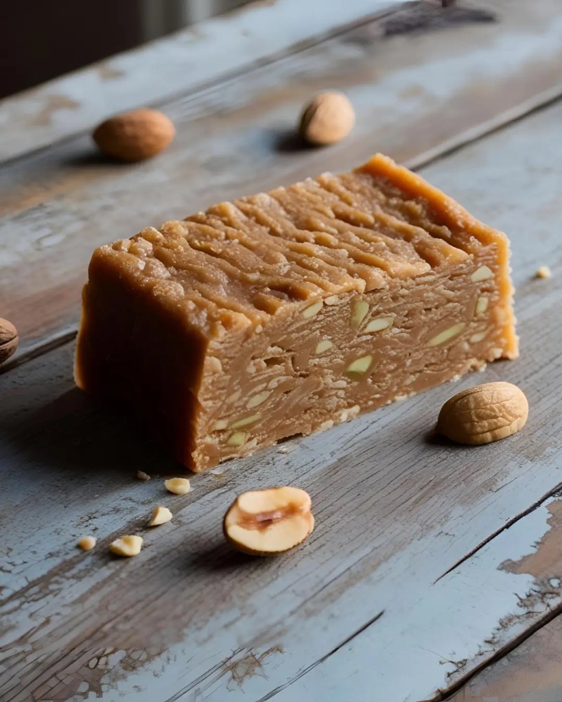 a piece of halva on a wooden table