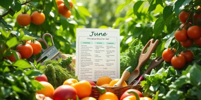 June garden and kitchen printable sheet with herbs, fresh produce, and a simple seasonal layout.